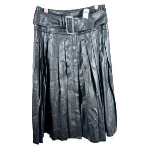 NWT Anthropologie Pilcro Vegan Leather Pleated Midi Skirt Belted Black sz 10